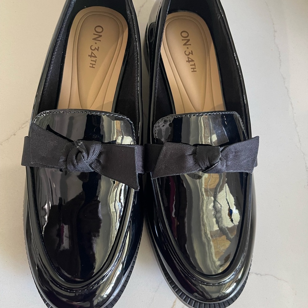 ON 34TH Black Patent Bow Loafers for Women